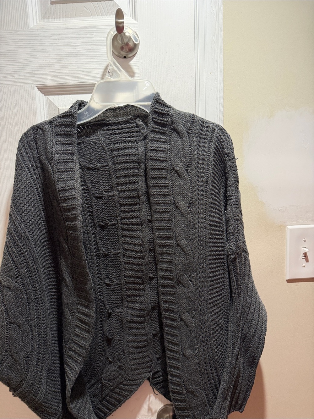 Charcoal Cable Knit Open Cardigan Sweater - Women